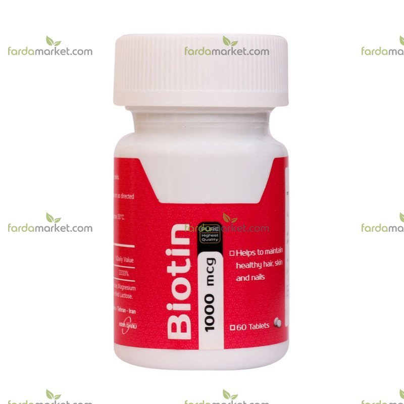 قرص بیوتین ۱۰۰۰ میکروگرم بسته ۶۰ عددی آریا دارو